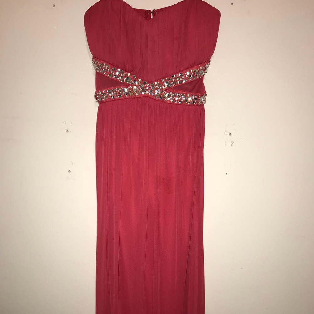 A hot pink strapless floor length prom dress!